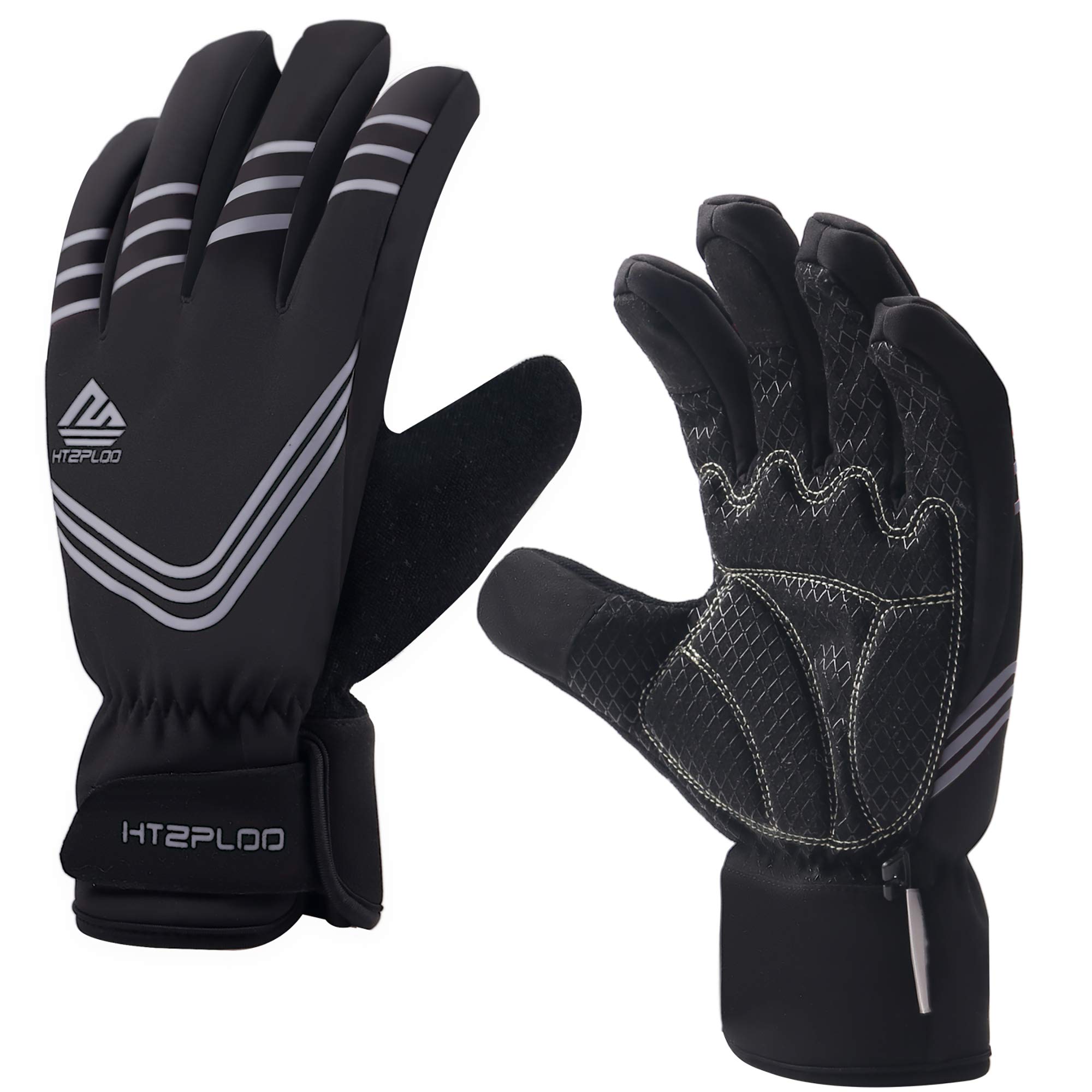 Photo 1 of 2 of- HTZPLOO Winter Gloves Waterproof&Windproof with Shock-Absorbing Pad Anti-Slip Insulated Warm Gloves for Cycling Running Hiking Skiing Gray-Full Finger Small