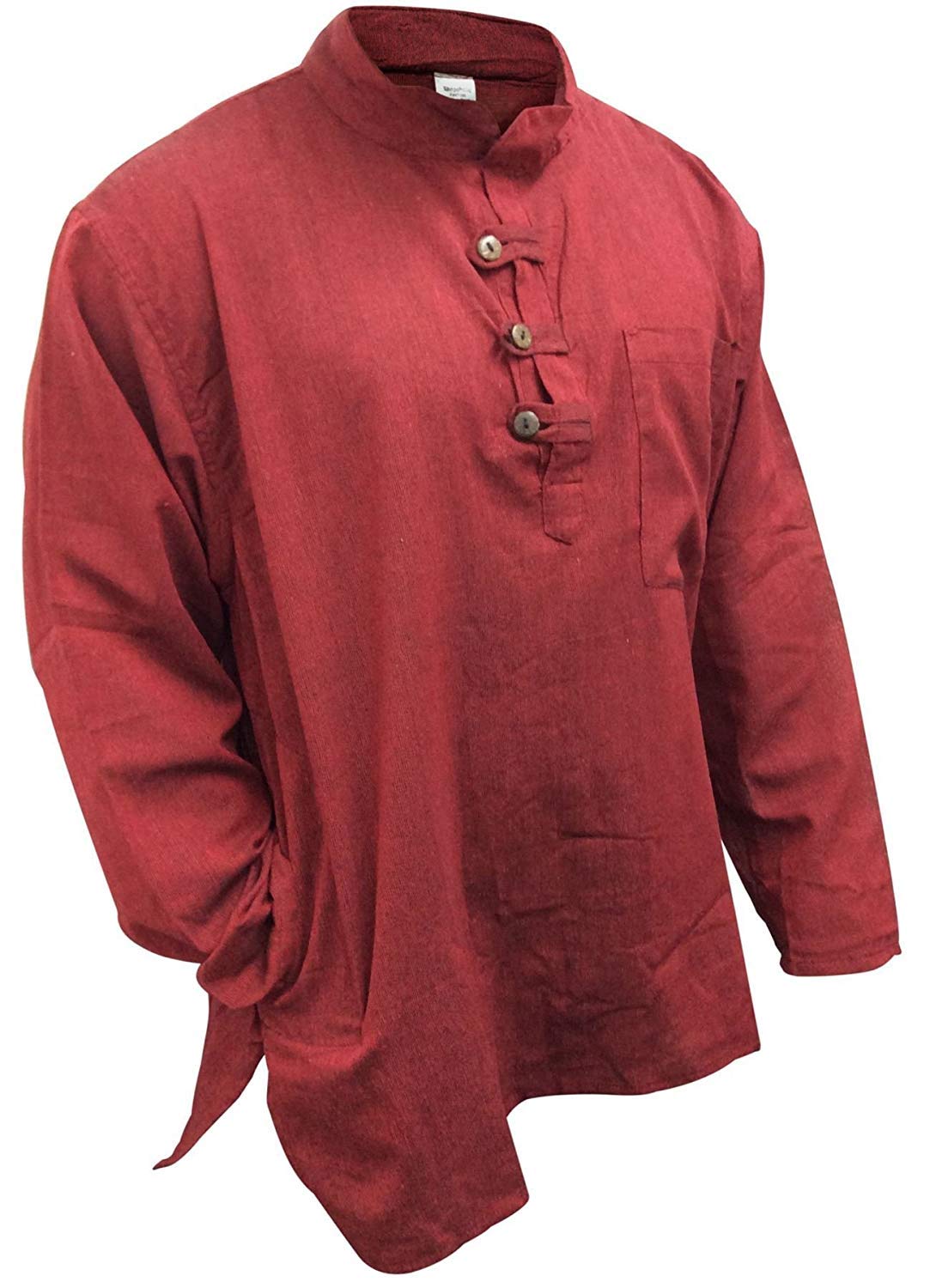 SHOPOHOLIC FASHION Mens Light Weight Hippy Festival Plain Grandad Shirt, (Maroon/XL)