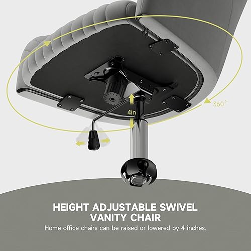 Miniatura 10 de Warmiehomy Sillas de escritorio de terciopelo para oficina en casa con ruedas giratorias, bonitas sillas de tocador ergonómicas de altura ajustable