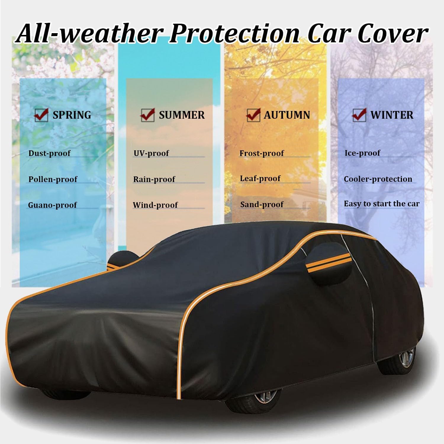 Waterproof Car Cover Compatible with Renault Sandero 2012-2023 Cover All Weather Protection with Side Zipper and Reflective Strip,Custom Outdoor Full Car Covers UV Resistant Rainproof Windproof