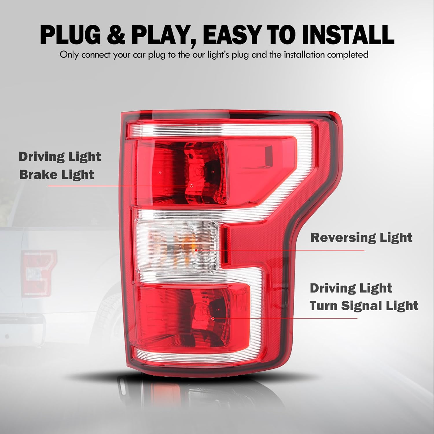 Passenger Side Tail Light Assembly Compatible with Ford F150 F-150 2018-2020 With Halogen Bulb and Harness Right Tail Lamp