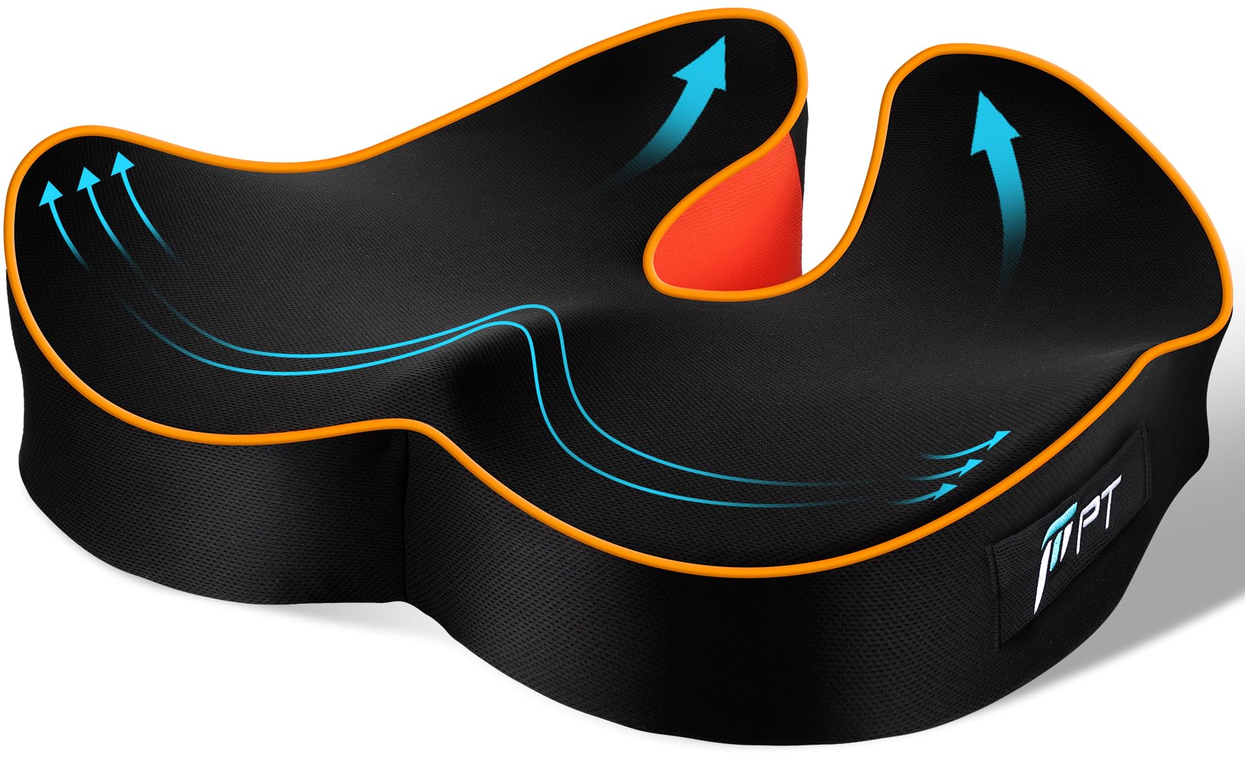 POOTACK Memory Foam Seat Cushions - 2-in-1 Comfort Office Chair Cushion for Desk, Car Seat Cushion for Driving, Non-Slip Bottom with Breathable Mesh Cover, Orange Black