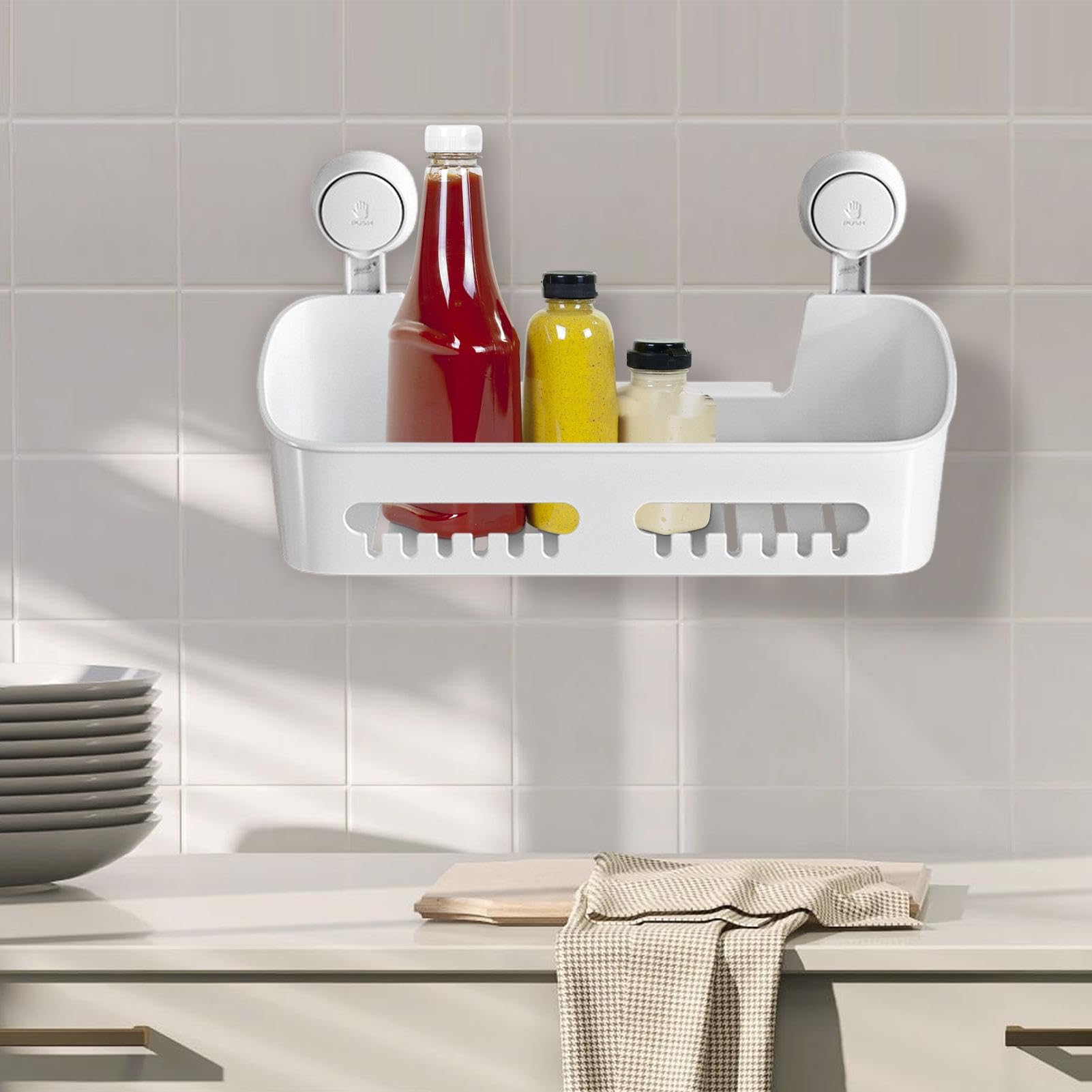 Ventouse De Panier De Douche, étagère D'aspiration De Douche - Support De Rangement Pour Salle De Bain,Étagère Murale De Rangement De Bain, Sans