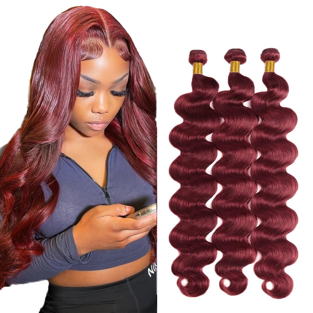 Creuost #99j Burgundy Red Color Bundles Human Hair Body wave 3 Bundles Total 300g Unprocessed Virgin Double Weft Human Hair Extension 24 26 28 Inch
