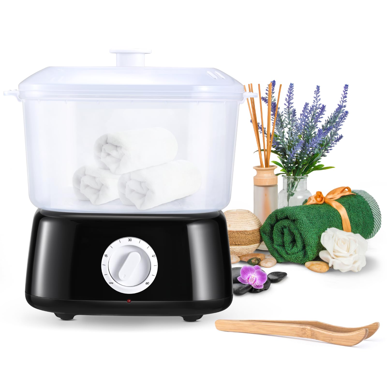 Chauffe Serviette, Chauffe Serviette Esthetique avec Pince à Serviette 202°F en 10 Minutes, Seche Serviette Electrique Vapeur pour Spa, Salon, Rasage (Noir)