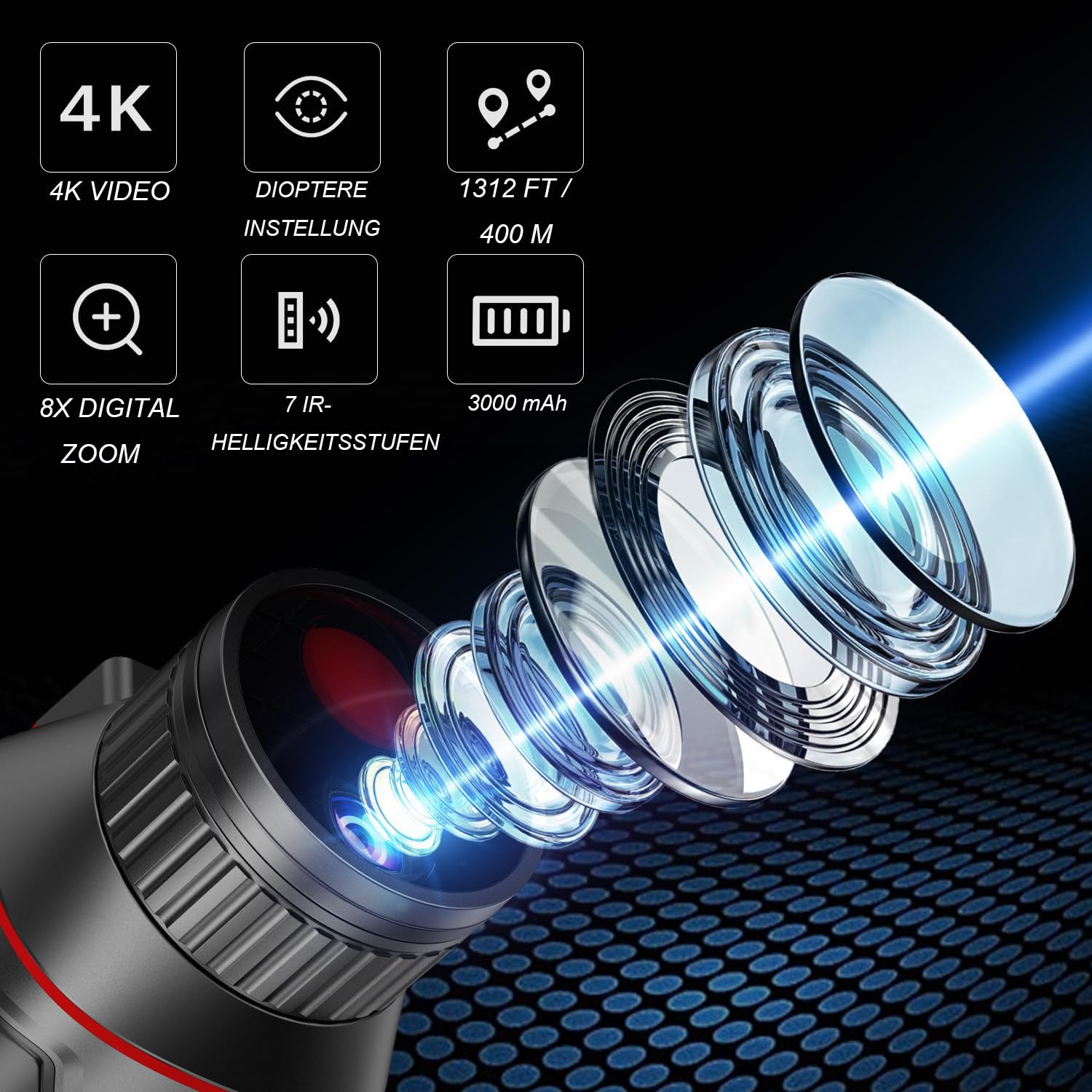 4K Digitales Nachtsicht Monokular 36MP Fotos 4K Video Digitalzoom IR Illuminator Manueller Fokus Dioptereinstellung Handheld Night Vision Nachtsichtgerät Jagd Camping Tierbeobachtung Outdoor