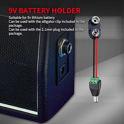 Miniatura 6 de DAIERTEK Conector de batería de 9 V, clip de presión de batería de 9 voltios, tipo I con 2 pares de pinzas de cocodrilo y enchufe de alimentación