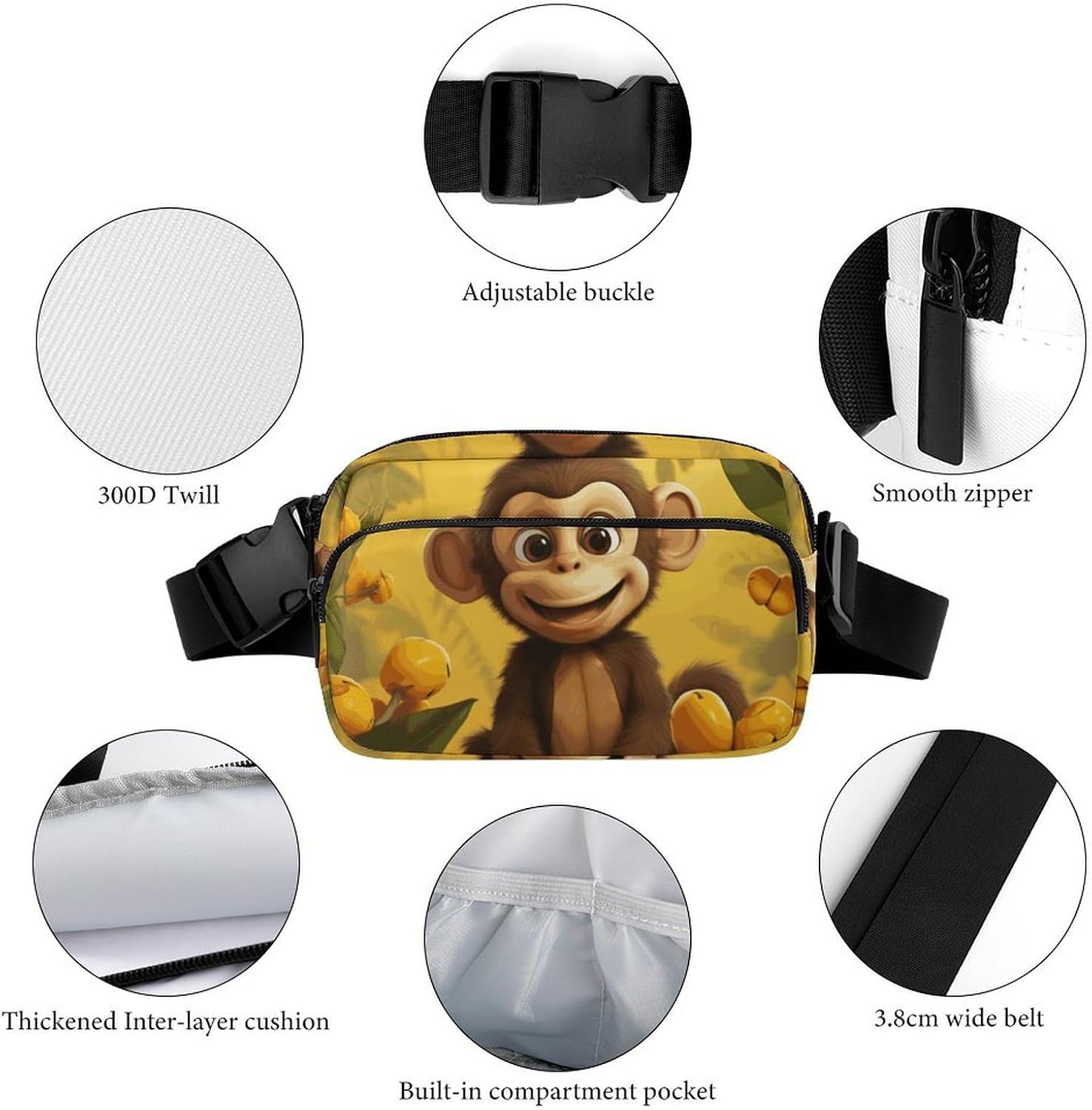 Waist Pack for Men Women Crossbody Belt Bag Cute Funny Animal Monkey Banana Waist Bag Travel Fanny Pack Bum Bags