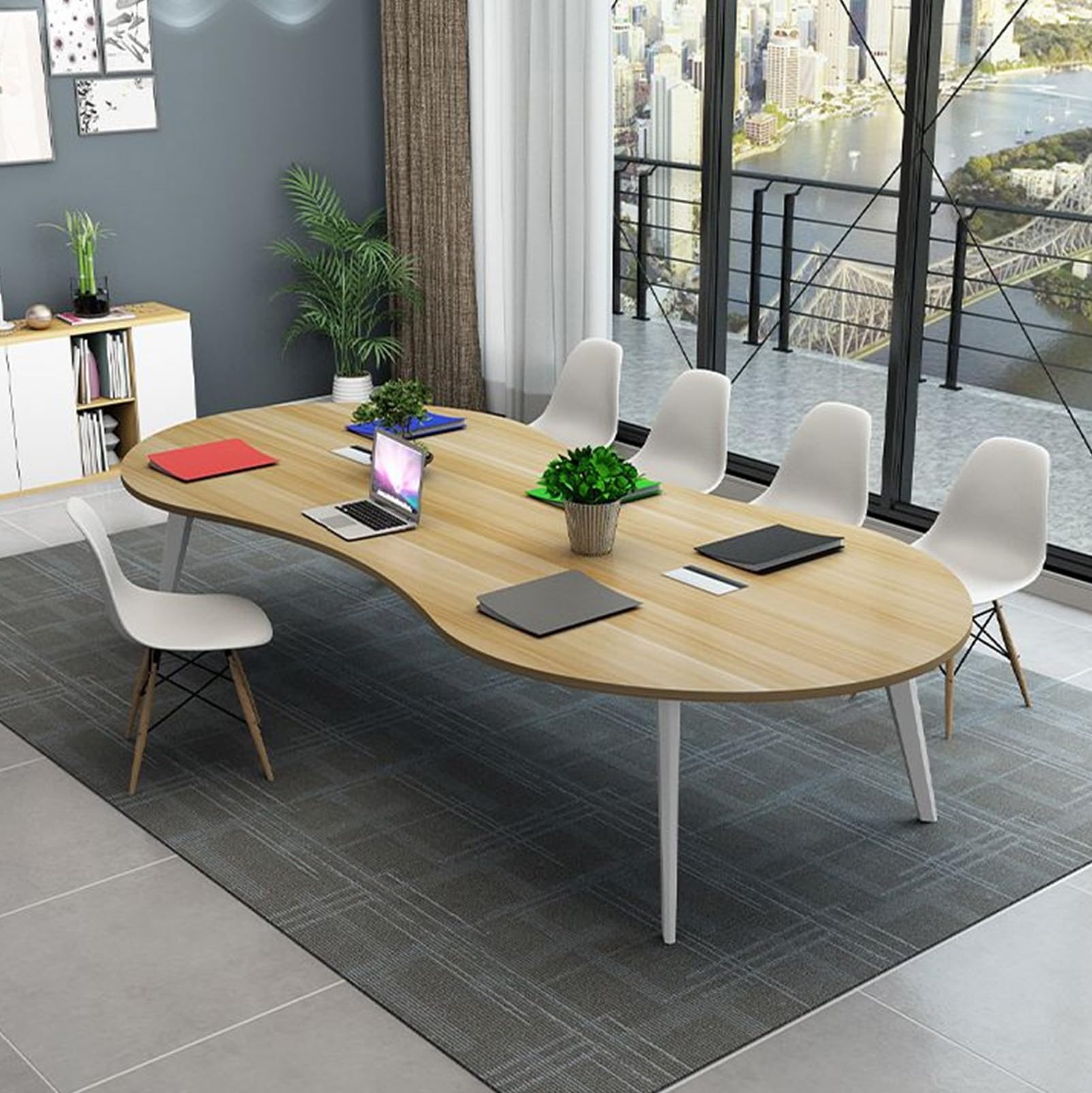 Conferenza Tavolo Riunioni In Legno Tavolo A Forma Di Barca Rotondo Per Riunioni 4-6 Persone per Ufficio Sala Riunioni Conferenza Senza Sedia(Wood,220 * 110 * 75CM)