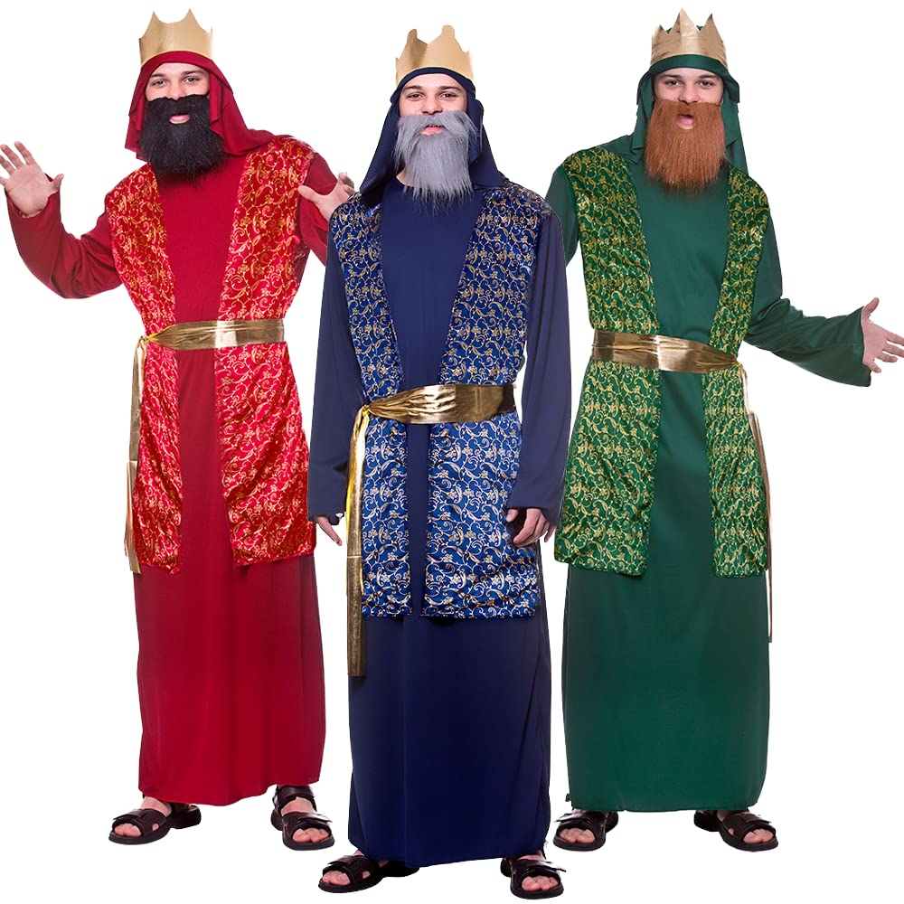 My Illusions Blue Green and Red Mens Wise Mens Nativity Christmas Adults Fancy Dress Costumes