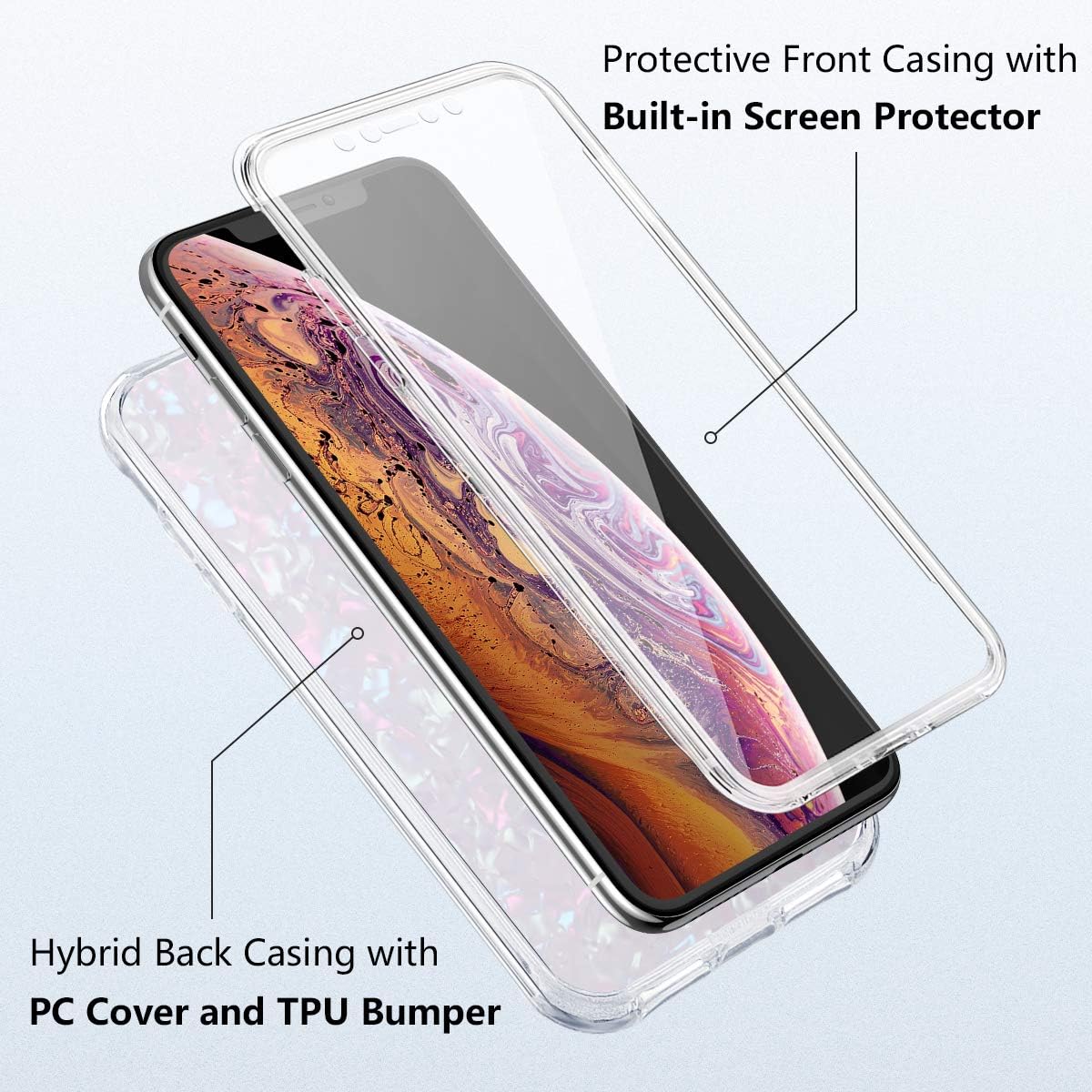 Coolden Case for iPhone Xs Max with Built-in Screen Protector Cute Bling Glitter Case Rugged Dual Layer Full Body Shockproof Cover Anti-Scratch Case for iPhone Xs Max, Shell