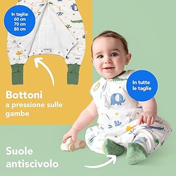 Sacco Nanna Con Piedini Per Bambini - 3.5 Tog Invernale, Maniche Lunghe, Cotone OEKO-TEX