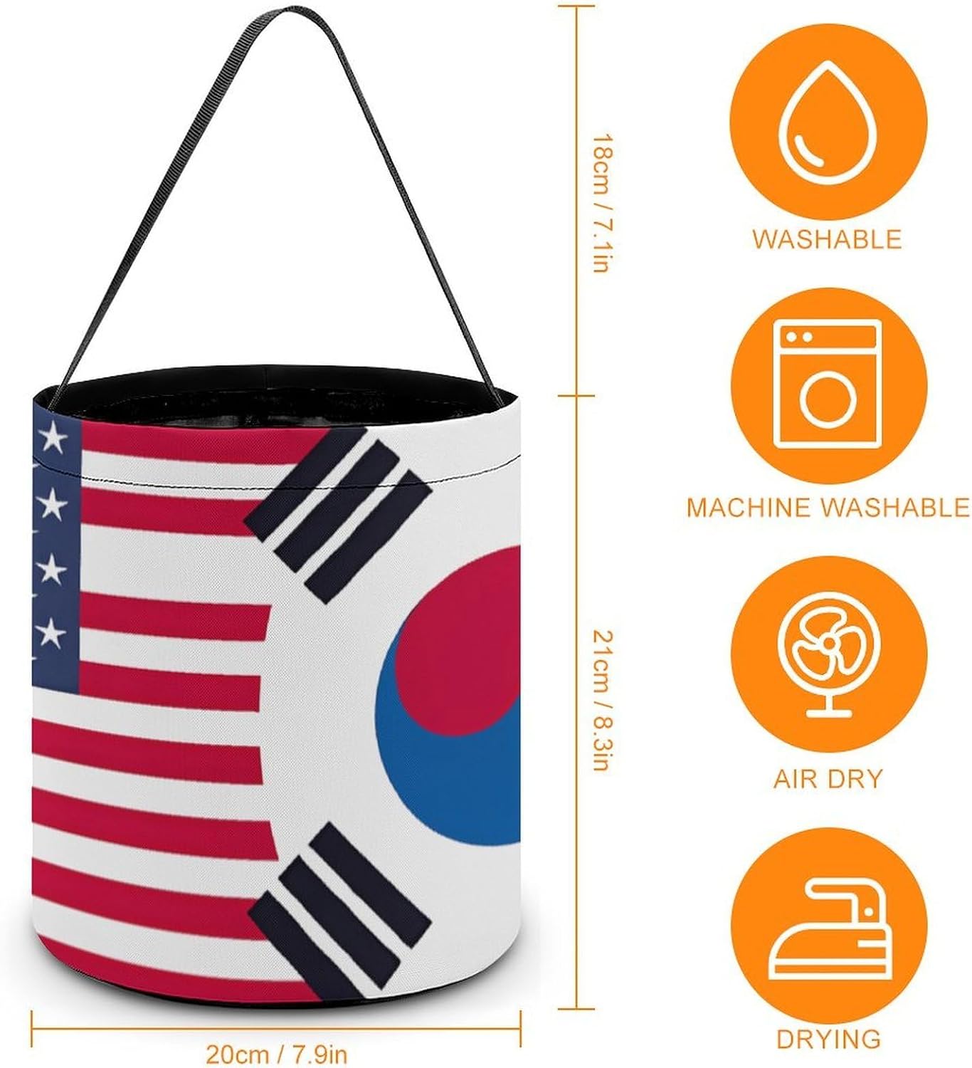 Korea South U.S. Friendship Flag Halloween Treat Bag Reusable Candy Basket Tote Goody Bags Gift Party