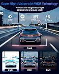 HUPEJOS Dash Cam à l'intérieur avant et arrière, libre 128G Carte incluse, 4 Chaîne 360° Affichage de la caméra Dash 4K 2160P/UHD, AI Moniteur de conduite de fatigue, 5G WiFi GPS, 8 IR Lampes Vision nocturne, 24H Mode de stationnement(V8PRO)