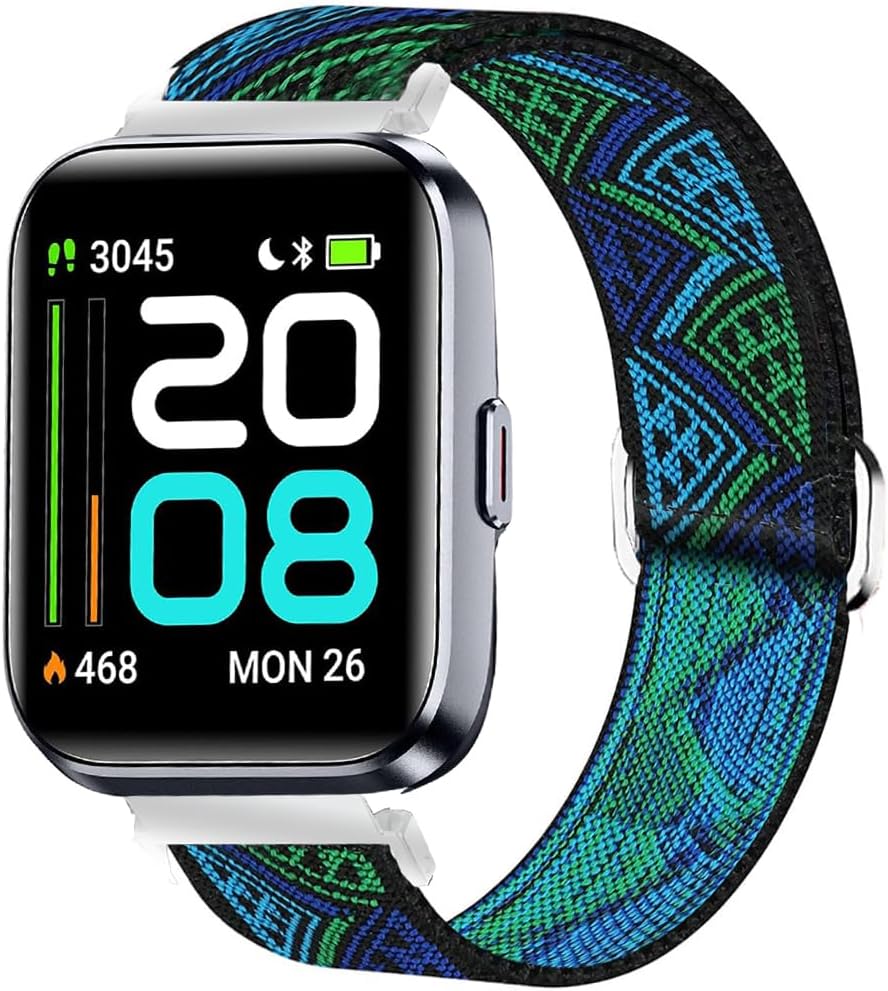 Lamshaw Stretch Elastics Nylon Adjustable Replacement Strap Accessories for Men & Women Compatible with Quican, aeac, WMK, Fitpolo ID208 Plus 1.8 Inches Smart Watch