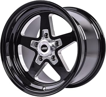 JEGS SSR Star Aluminum Wheel 15in.x 10in.| 5 x 4.5in.Wheel Bolt Pattern Spacing | 25 mm Offset | 6.5in.Backspacing | Gloss Black Powder Coat | 3.27in.Center Bore | Includes Center Cap