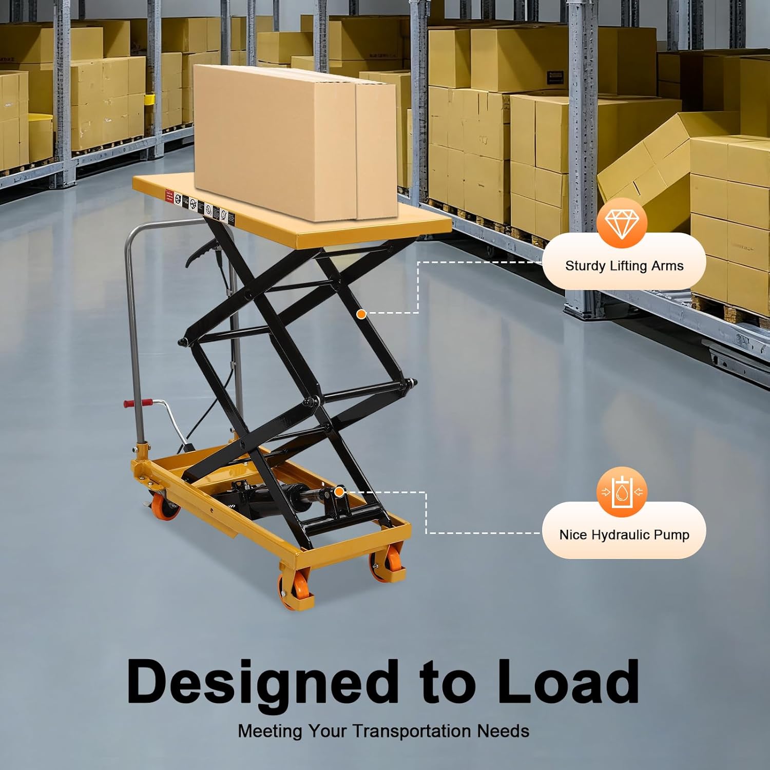 Hydraulic Lift Table Cart, 330 Lbs Capacity, Manual Hydraulic Lifting Cart, 45in Max Lift Height, Double Scissor Hydraulic Lift Table Cart with 4 Wheels for Handling (330lbs)