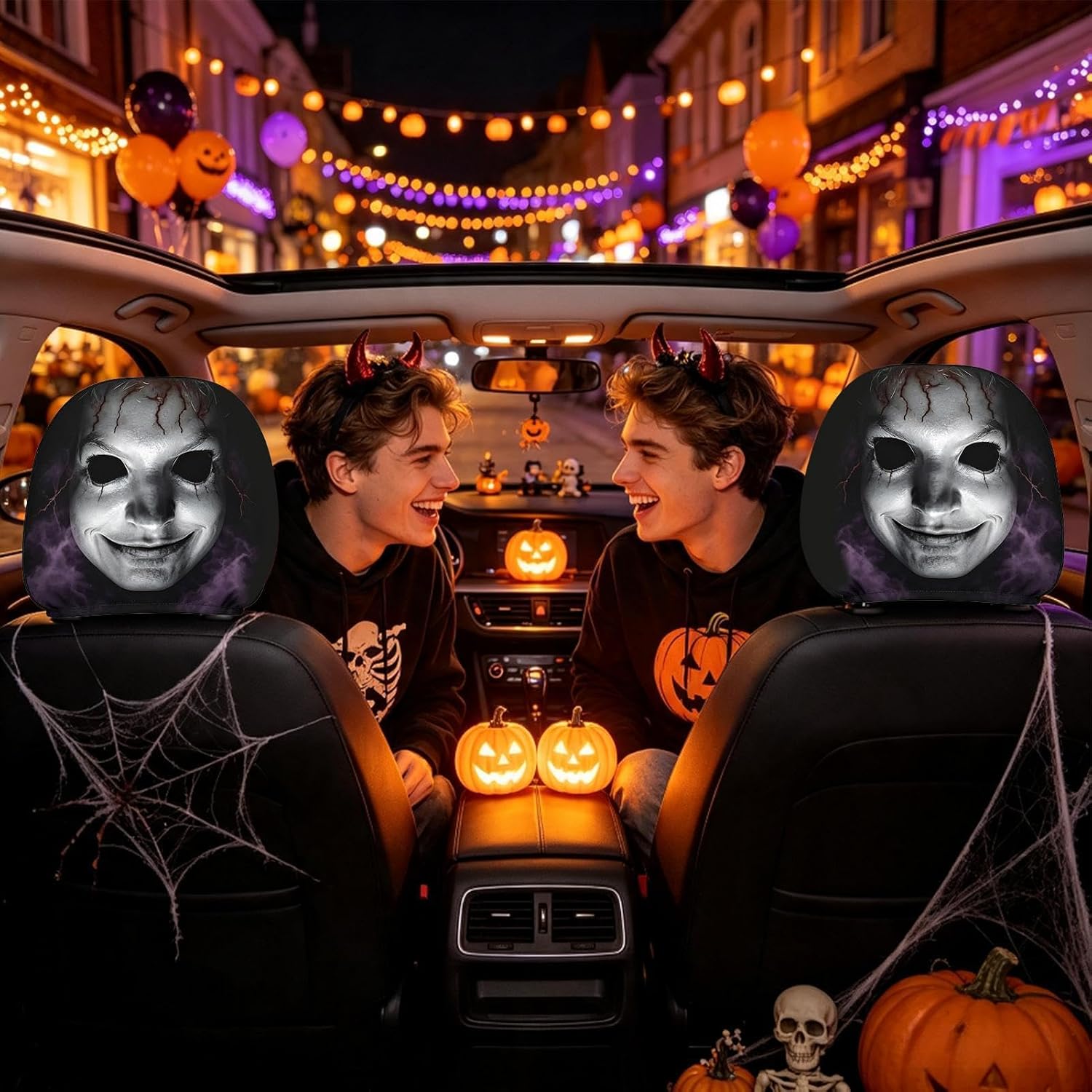 Elastic Headrest Covers - Ghost Face Car Protectors, 2 Pieces Halloween image 3