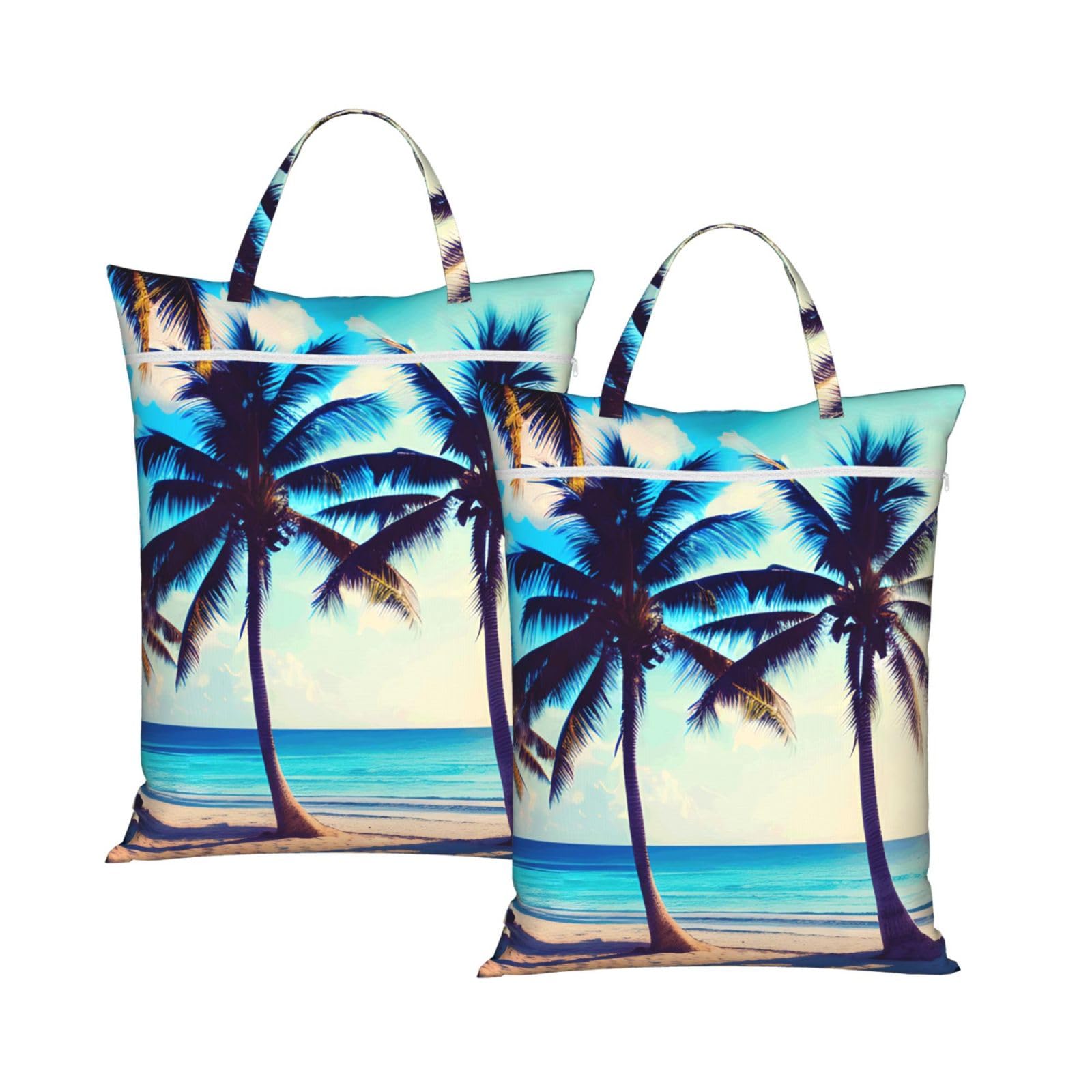 Beach Palm Trees 1 Print Travel Laundry Bag Foldable Lightweight Camping Beach Dorm Weekend Getaways