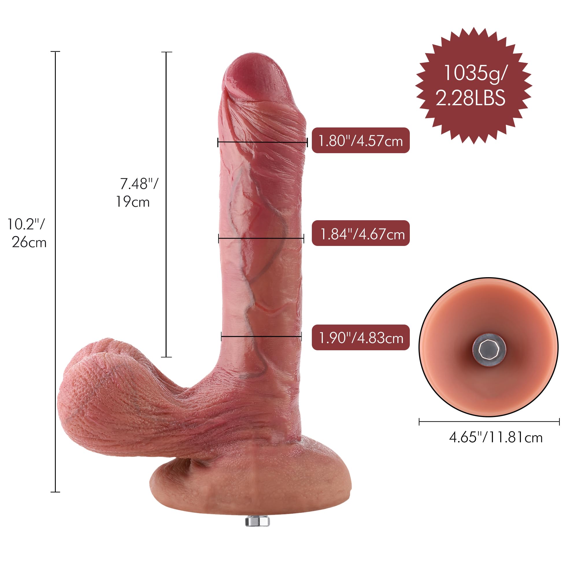 Hismith dildo grande 25,9 cm dildo realistico con Testicoli, dildo silicone per Macchina del Sesso,dildo per donna con Lunghezza Inseribile di 18,9 cm e Sistema KlicLok