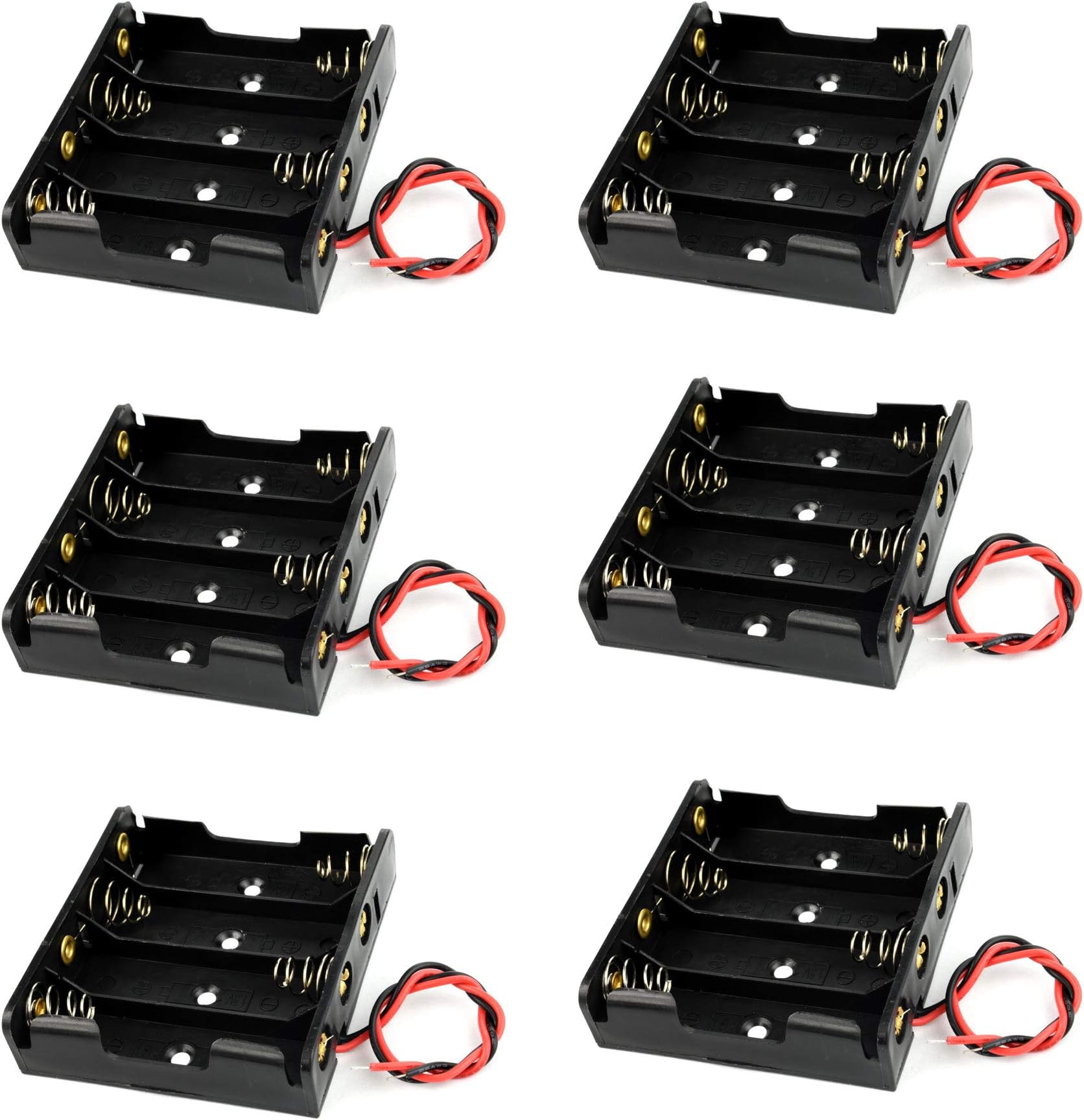 Battery Case Holder Box 4 x 1.5V AA Battery with Black and Red Wire Leads (6 Pcs)
