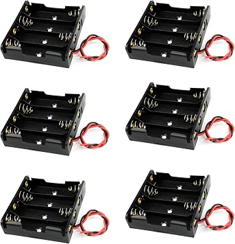 Battery Case Holder Box 4 x 1.5V AA Battery with Black and Red Wire Leads 6 Pcs