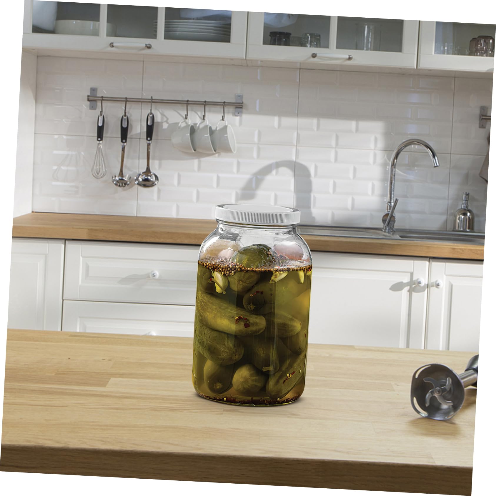 PRETYZOOM Grand Bocal de Conservation en Verre 1 Gallon à Large Ouverture, Couvercle en Plastique Hermétique, pour Brassage et Fermentation
