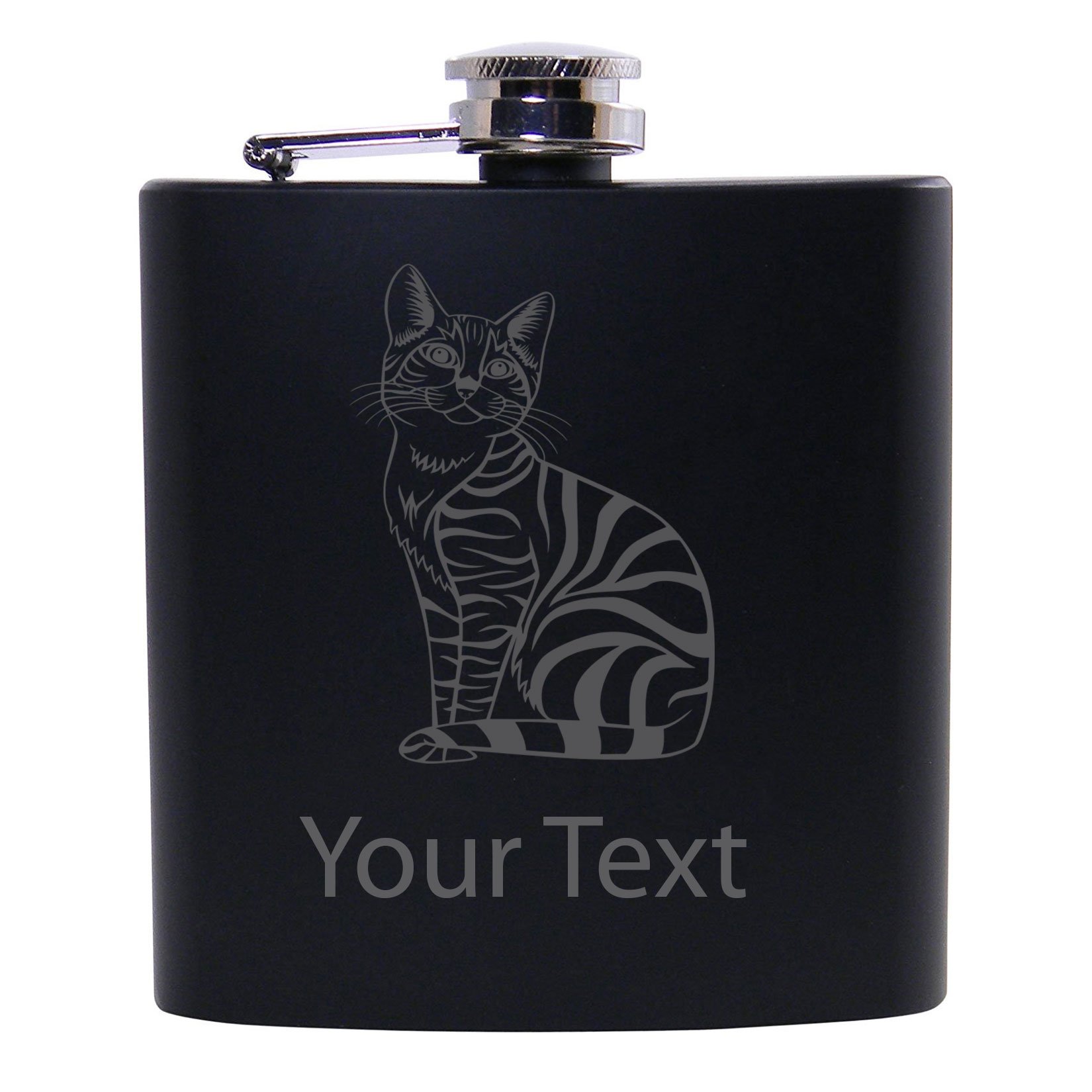 Personalized Custom Cat Black Stainless Steel Hip Customizable Flask