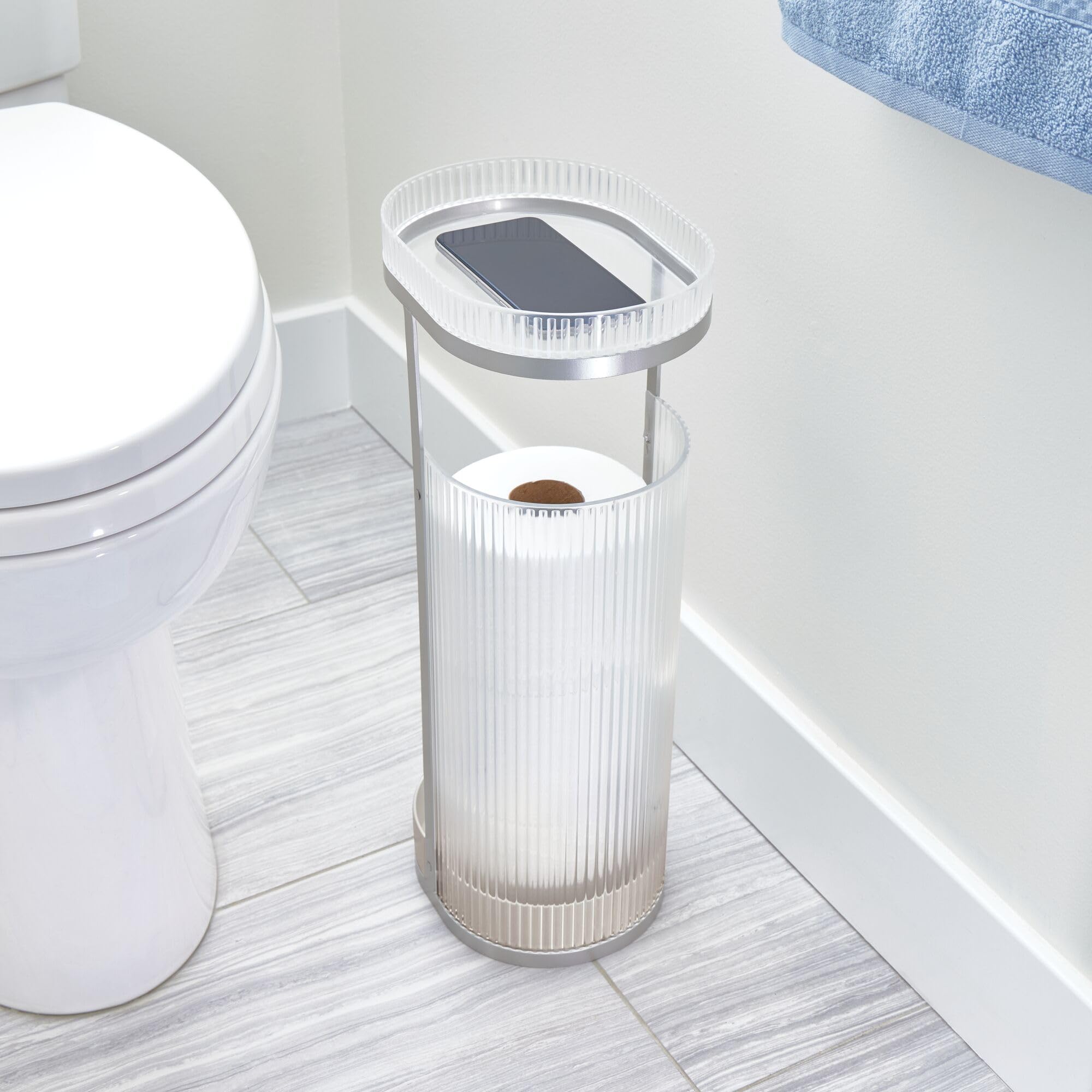 iDesign - Portarotolo con vassoio - Elemental Fusion - Trasparente/Grigio satinato