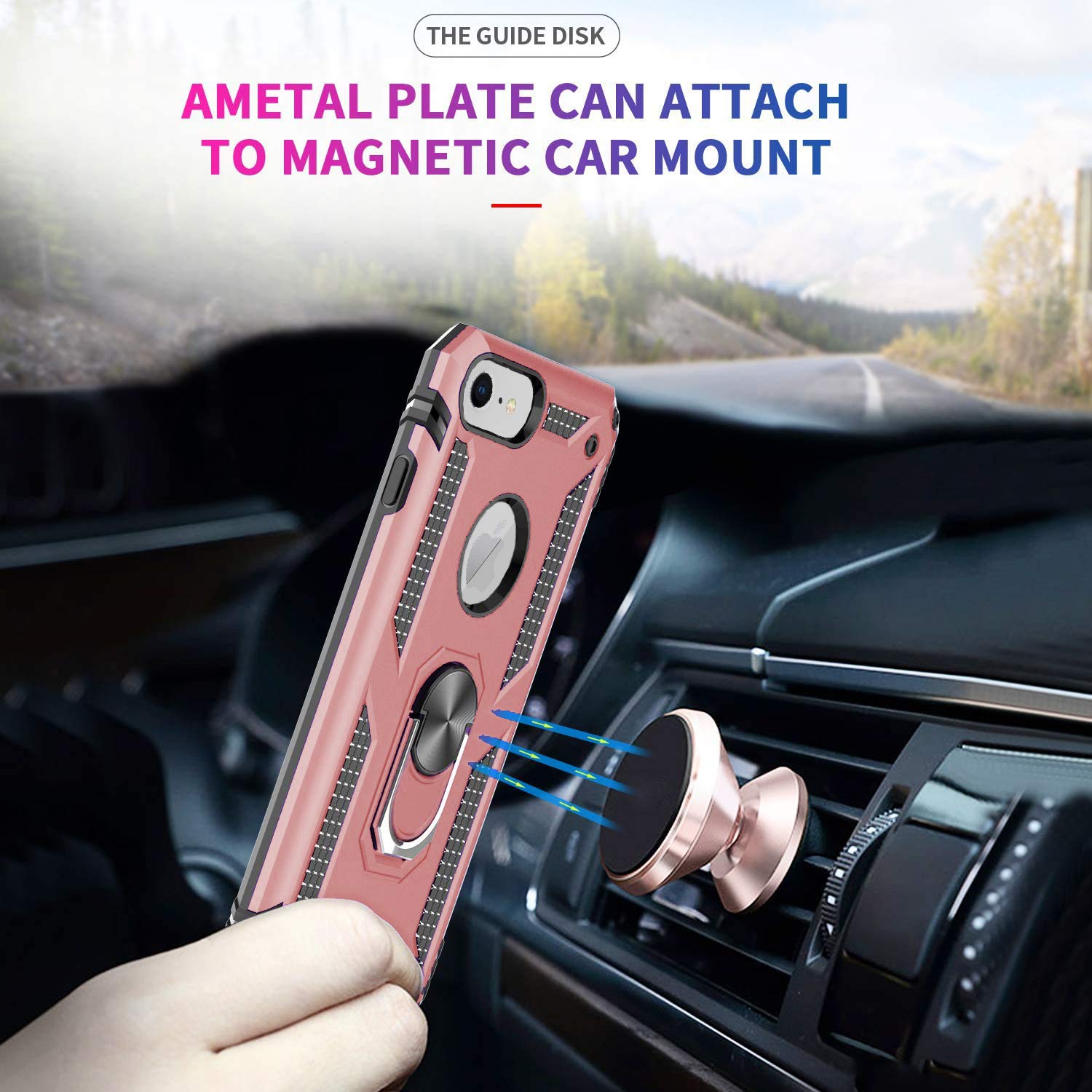 Folmeikat Custodia per iPhone 8, iPhone 7, iPhone 6s/6, protezione schermo rotante a 360°,anello in metallo sottile con angoli rinforzati, in morbido silicone TPU 4.7 Blu