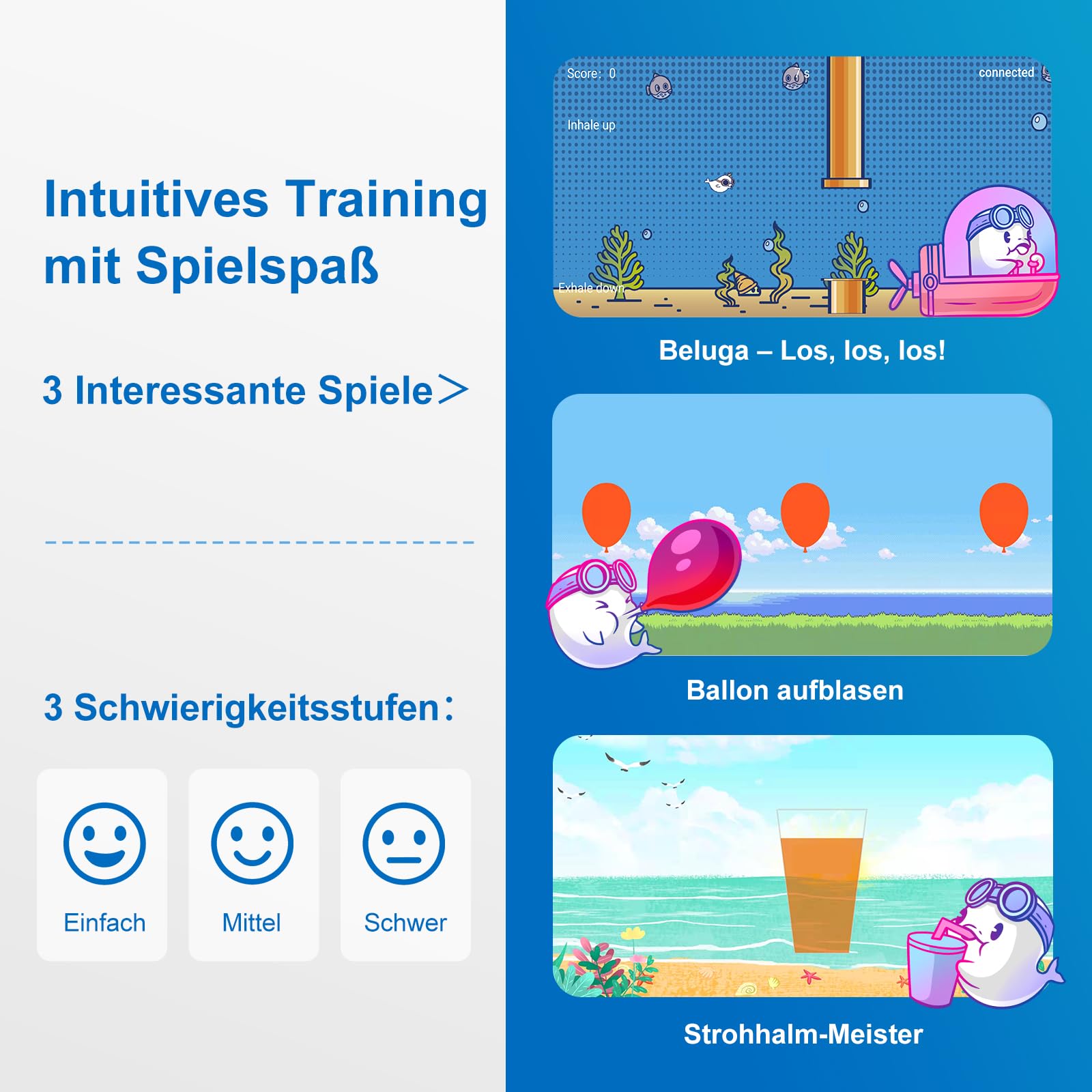 Lungentrainer mit App, MEP & MIP, Spielerisch Training, 6 Widerstandsstufen | Reiseetui, Nasencli, Aufzeichnung mit Datum, 3 motivierende App-Spiele, MIP/MEP-Tracking, Testmundstück, Lunge Trainingsgerät