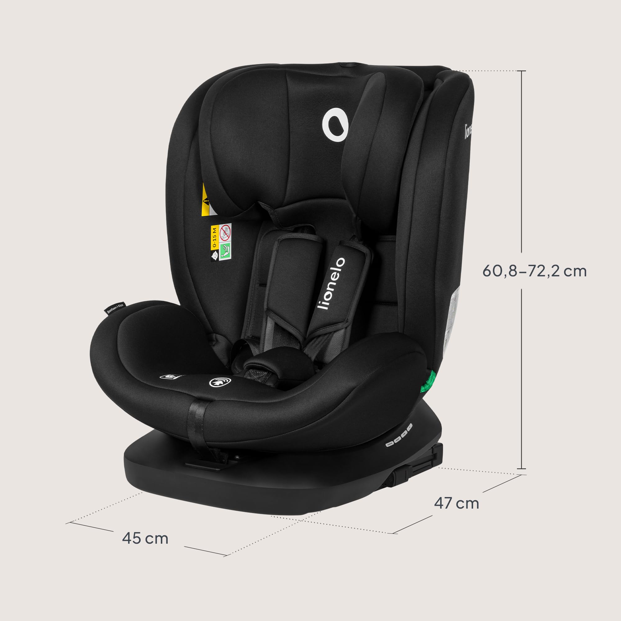 Lionelo Bastiaan i-Size Silla de coche giratoria 360 para niños de 0-36 kg o de 40-140 cm, instalación en sentido de la marcha y en sentido contrario a la marcha, ISOFIX TopTether