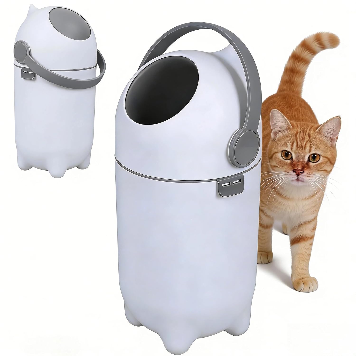 Diaper Pail with Airtight Lid, Odorless Diaper Bin 15L Nursery Trash Can Cat & Dog Proof Trash Can Holds Up to 16 Diapers Easy to Clean Portable Plastic Trashs Cans for Baby Pet White
