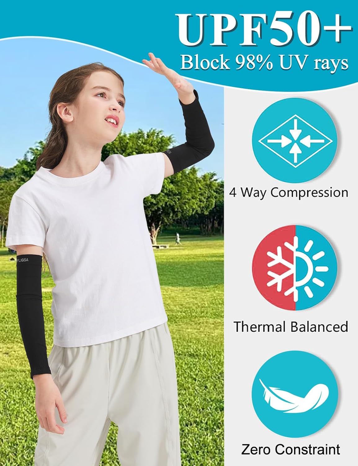 4 Pairs Arm Sleeves for Kids,UV Sun Protection Cooling Arm Sleeves for Youth Boys Girls Toddler,Sports,Running