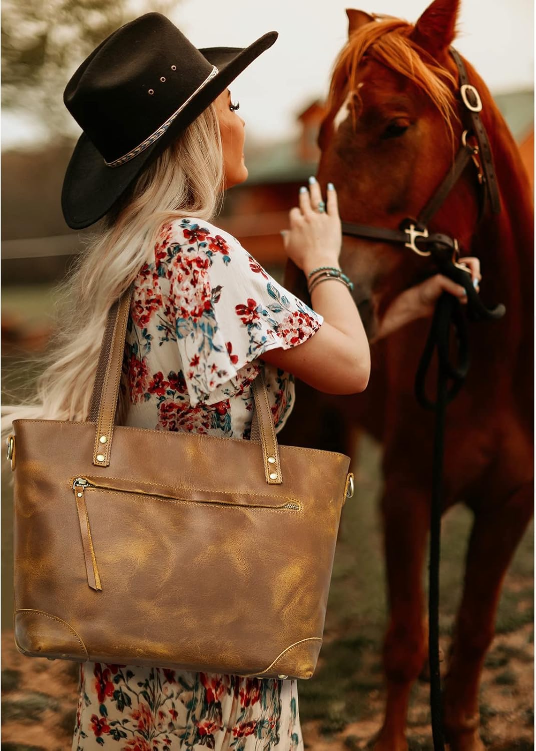 S-ZONE Genuine Leather Tote Bag for Women Work Shoulder Crossbody Purses Handbag with Outside Pockets - Image 2