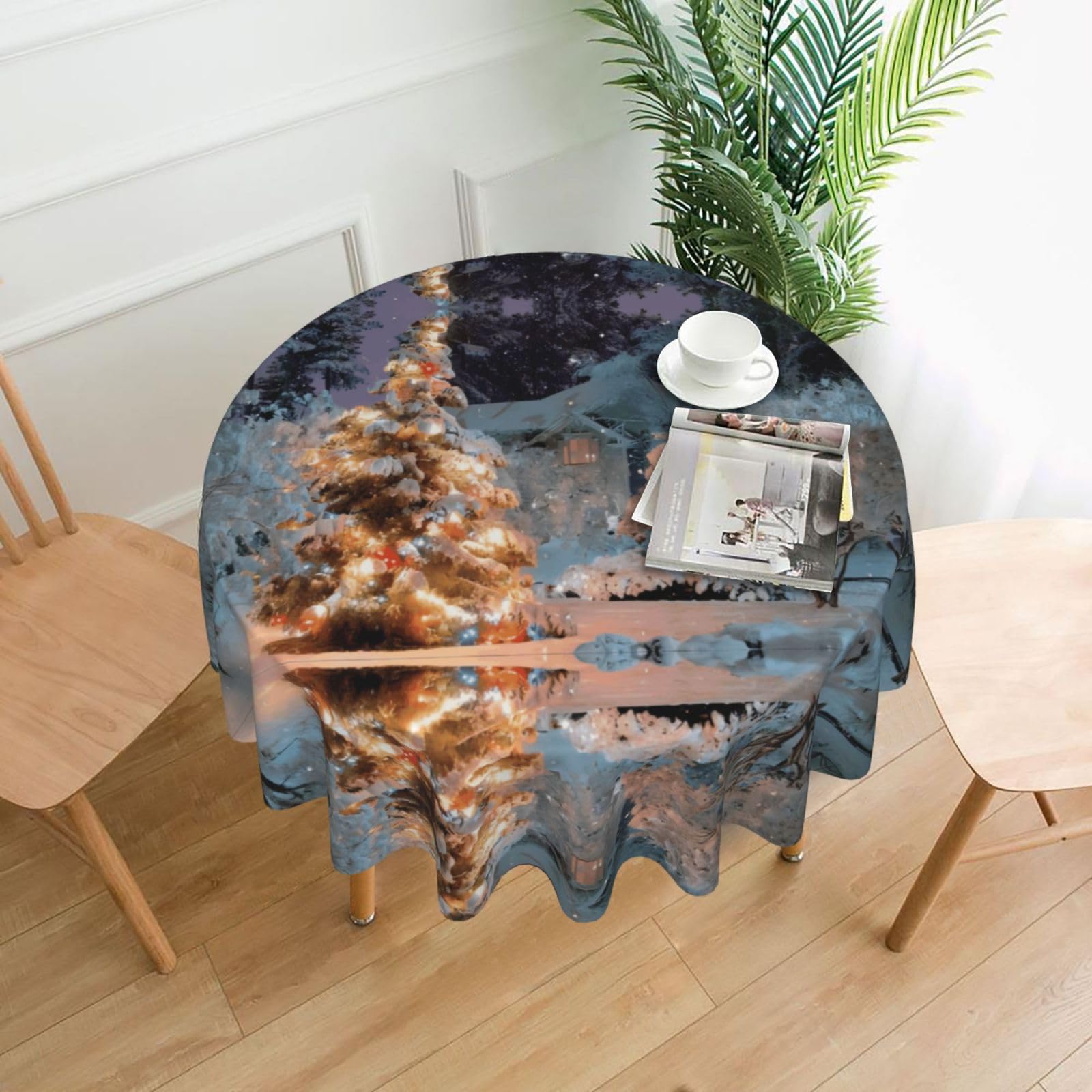 hhxvcv Christmas Tree Snow Round Tablecloth – Dining Table Cover