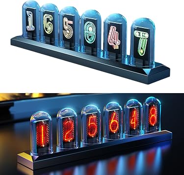 DIY Nixie Tube Clock Kit Simulation, Tube Clock with 3 light modes Nixie Tube Clock Electronic LED Glow Tube Clock Simulation Smart Wirelesss Control,for Home Bedroom Desk Decoration Gift