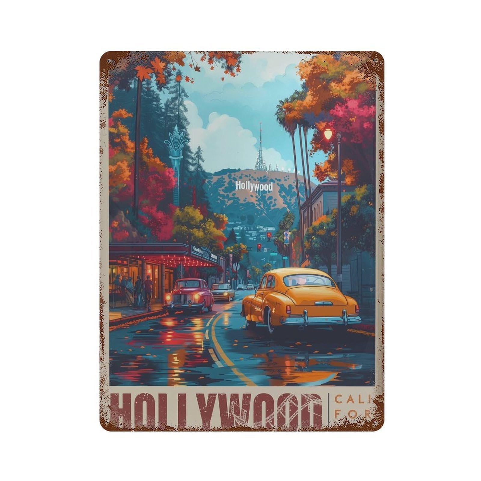 xiaoxiaoshen Hollywood Vintage Classic Cars And Sunset Scene Wall Decor Art Metal Tin Poster Modern Home Decor Art Home Bar Shop Decorations Vintage Sign 40x30cm
