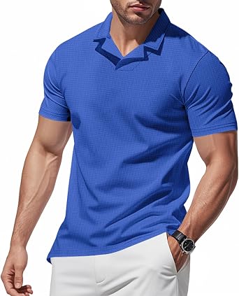 Mens Waffle Polo Shirt Lapel Short Sleeve Pullover Blouses Fashion Casual Vintage Ribbed Golf T-Shirt 2026 Trendy