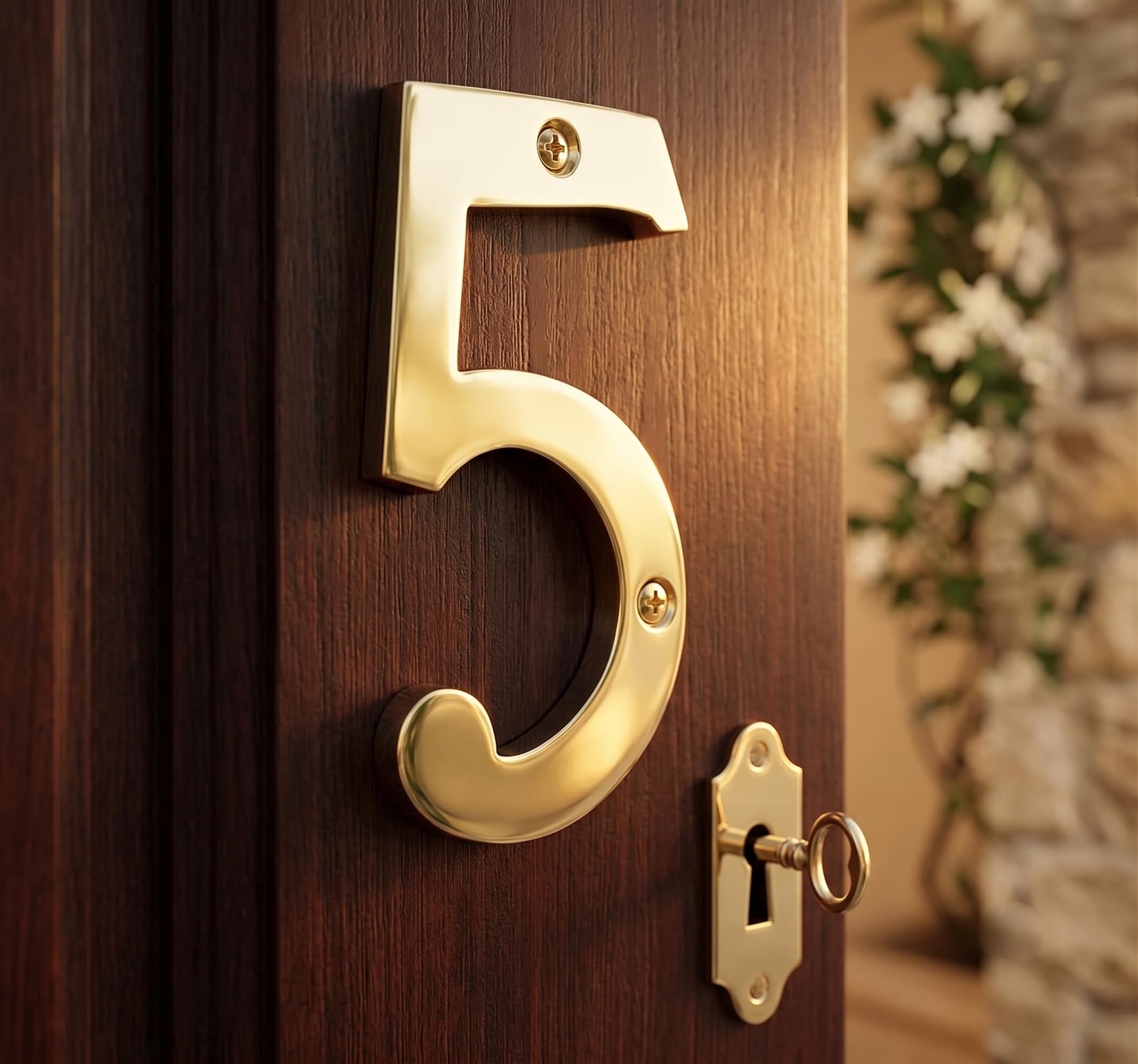 eSplanade 4" Brass House Hotel Door Number Plaque Sticky Numeric Numerical Digit 0-9 (5(five)) — Amazon image 5