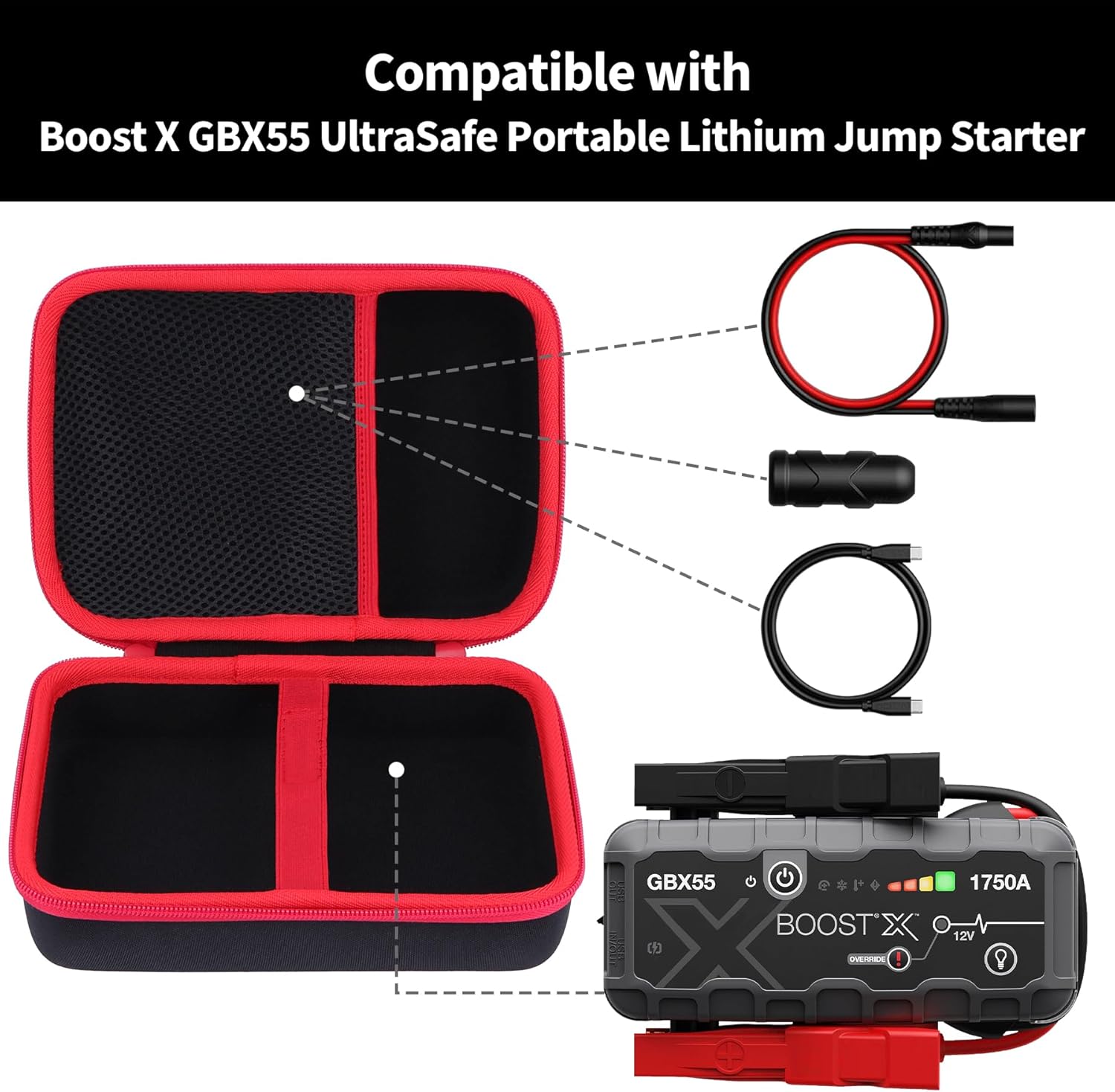Storage Case Compatible with Boost X GBX55 UltraSafe Portable Lithium Jump Starter Car Battery Booster Pack