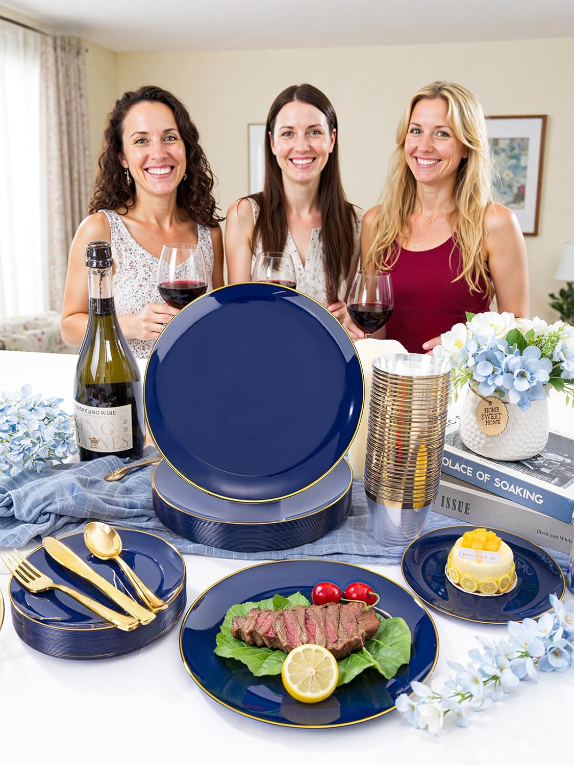 WDF 300PCS Navy Blue Plates Disposable - Blue Plastic Plates 50guest Heavy Duty Plastic Dinnerware Sets for Party/Wedding/Birthday - Image 7