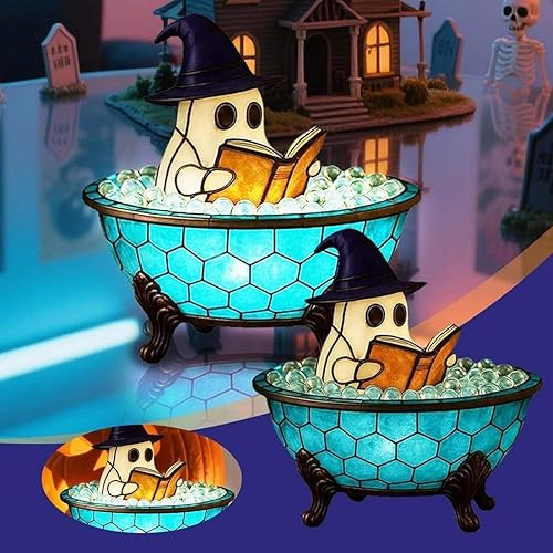Miniatura 5 de Decoraciones de Halloween decoración de baño de Halloween, lámpara de baño de burbujas fantasma y lámpara de libro de lectura de fantasmas, luz