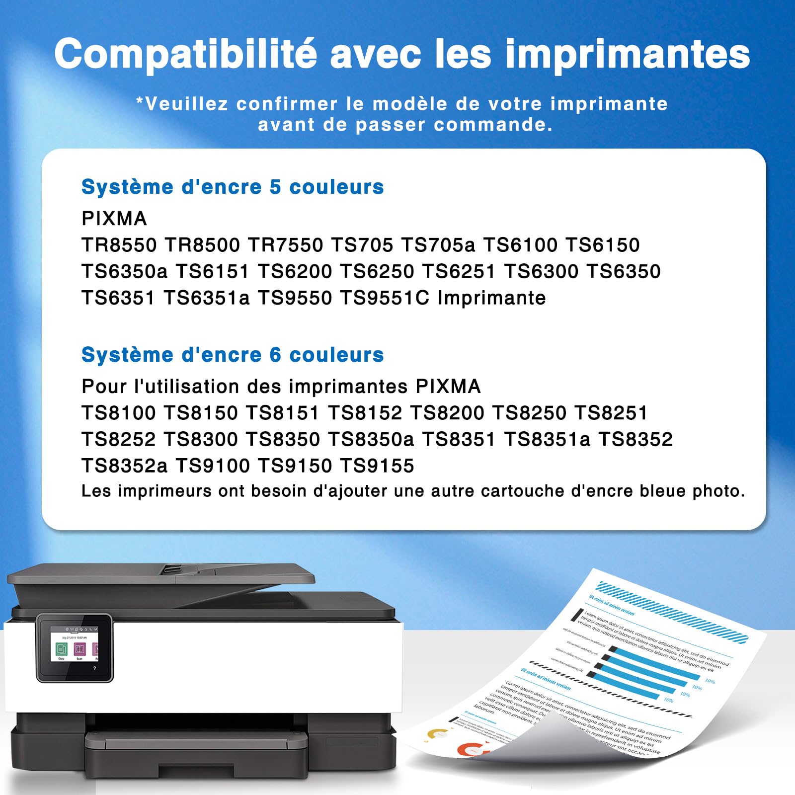 Kit De 5 Cartouches D'encre Compatible Canon PIXMA - Noir, Cyan, Magenta, Jaune - Pour TS6151, TS8100, TS8252, TS9150 Et Bien D'autres !