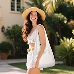 WantGor Crochet Sacs, Beach Mesh Tote Sac Femmes Epaule Shopping Sac à main Casual Voyage Sacs Sacs à hobo pliables