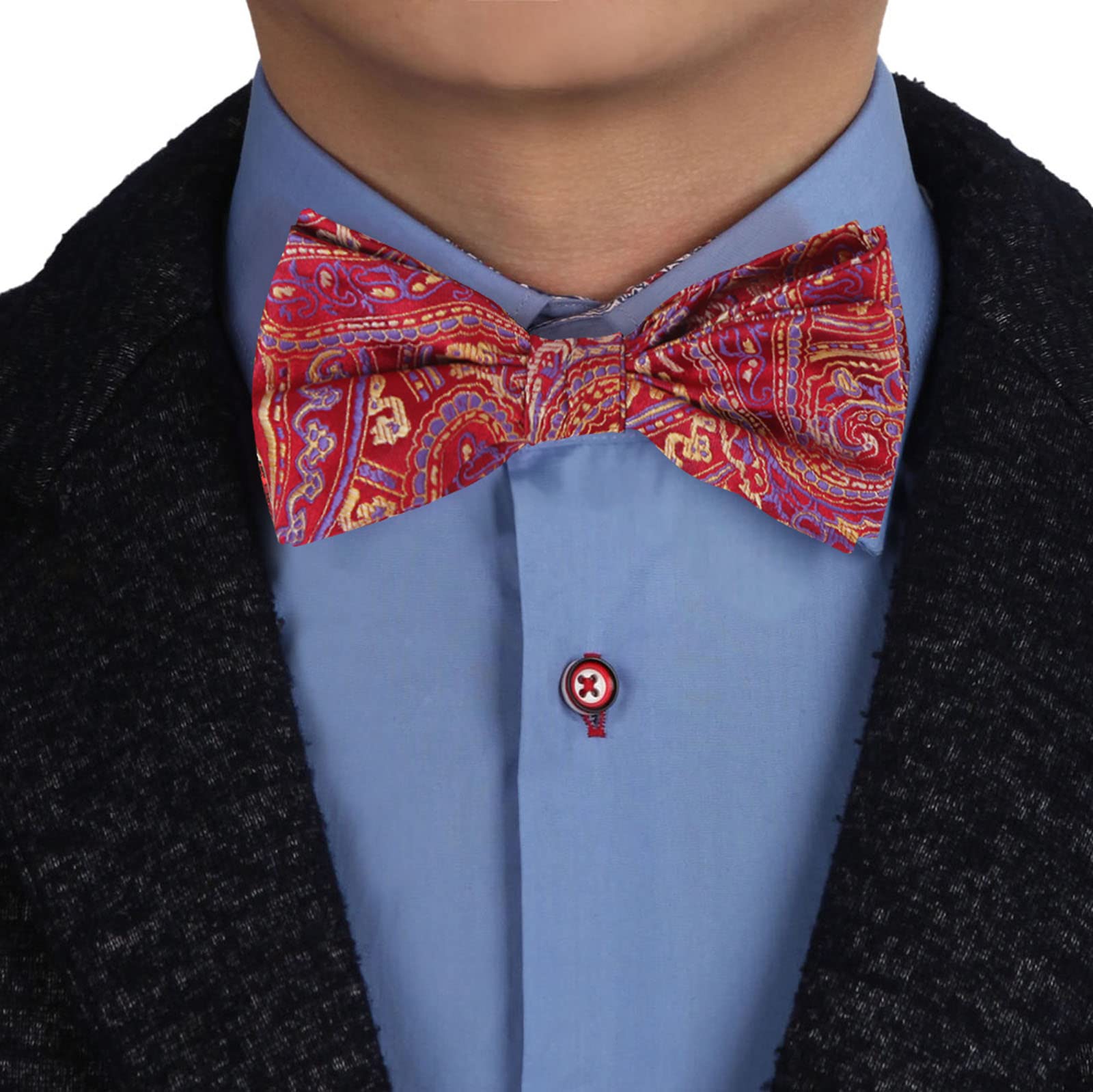 Epoint Blue Patterned Self Tie Bow Tie For Party Jacquard Silk Bowtie Clip-On Adjustable Back To School Smart EBA7B02B Midnight Blue,Deep Sky Blue,Burly Wood