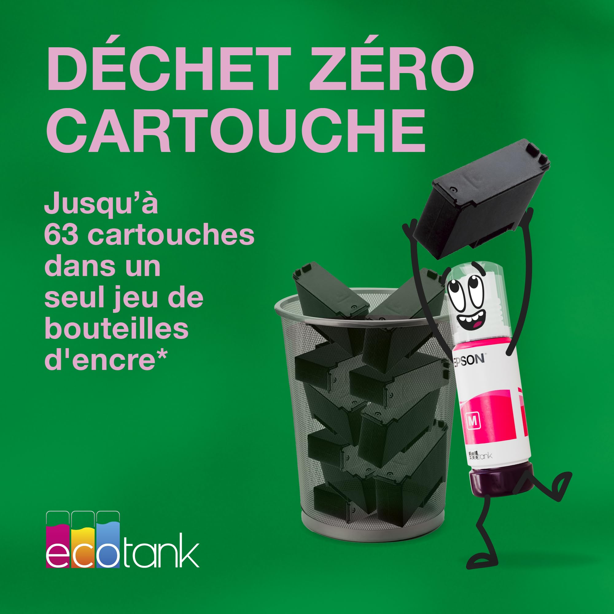 Epson Imprimante EcoTank ET-2851 avec réservoirs, Multifonction 3-en-1: Imprimante recto verso / Scanner / Copieur, A4, Jet d'encre couleur, Wifi Direct, Ecran, Faible coût par page, Compact