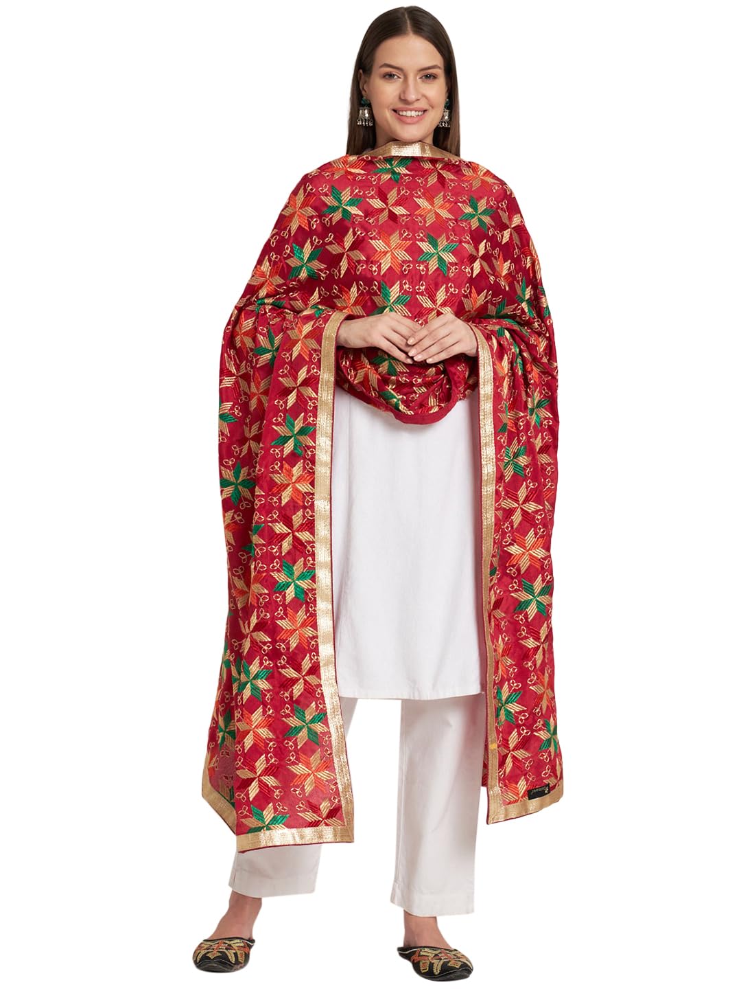 zamour Womens Embroidered Heavy Punjabi Phulkari Bagh Dupatta Multicolor Chinnon Multicolor-picture-28