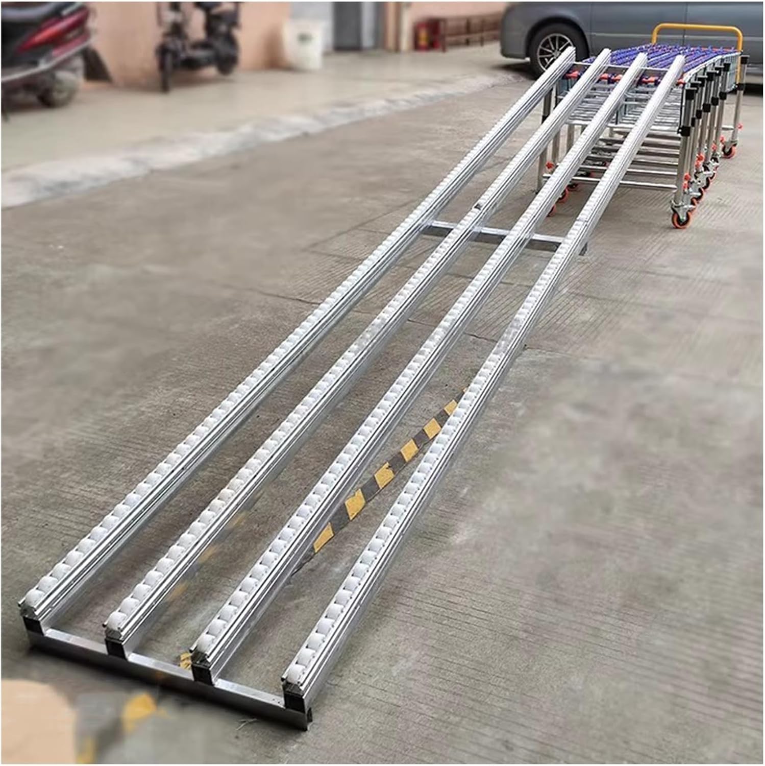 Leichte Rollenbahn, unangetriebene ABS-Kunststoff-Schienen, 30/40/50 cm Breite, 250 cm Länge, ideal für Lager und Industrie, Silber-Finish