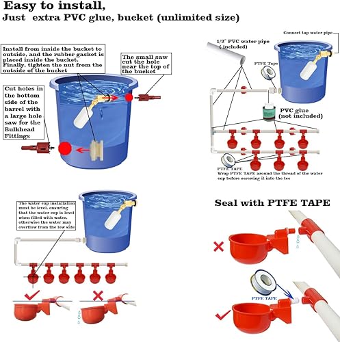 Miniatura 5 de Sistema automático de agua de pollo, con tees tubos de PVC controlados por flotador, bebedero de aves de corral, accesorios automáticos para beber